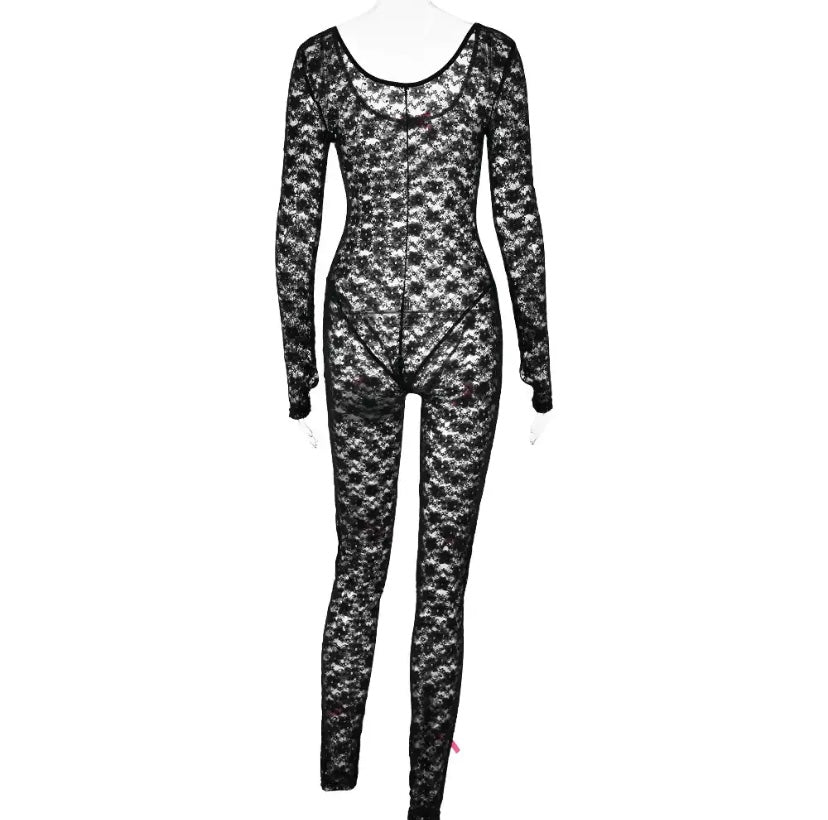 Laced See Through Jumpsuit With Pink Bows